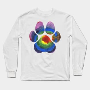 Rainbow Watercolor Paw Print Long Sleeve T-Shirt